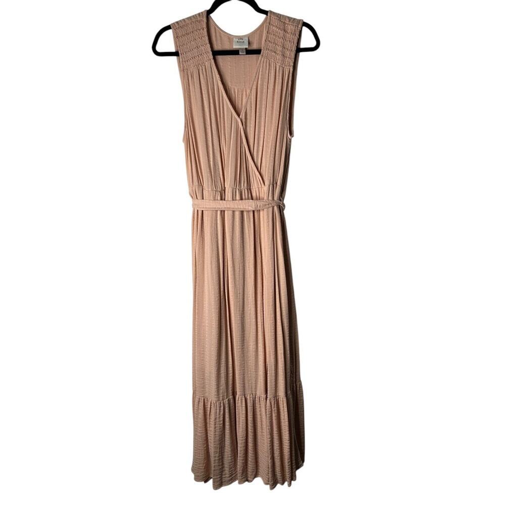 Knox Rose Dress Womens Size L Dusty Pink Faux Wrap Sleeveless Maxi Prairie Boho